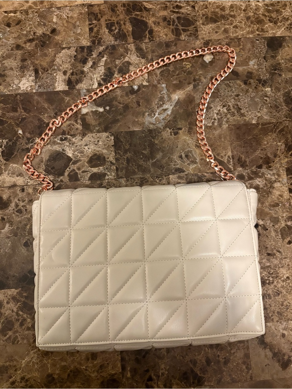 Cream Quilted Crossbody Chain Shoulder Bag - Flawed